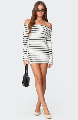 Pam Striped Fold Over Knit Mini Dress image number 1